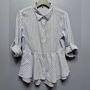 #1) 100% Cotton Love Notes Blue and White Striped Button Down Shirt